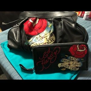 Ed Hardy purse and matching wallet , used once.